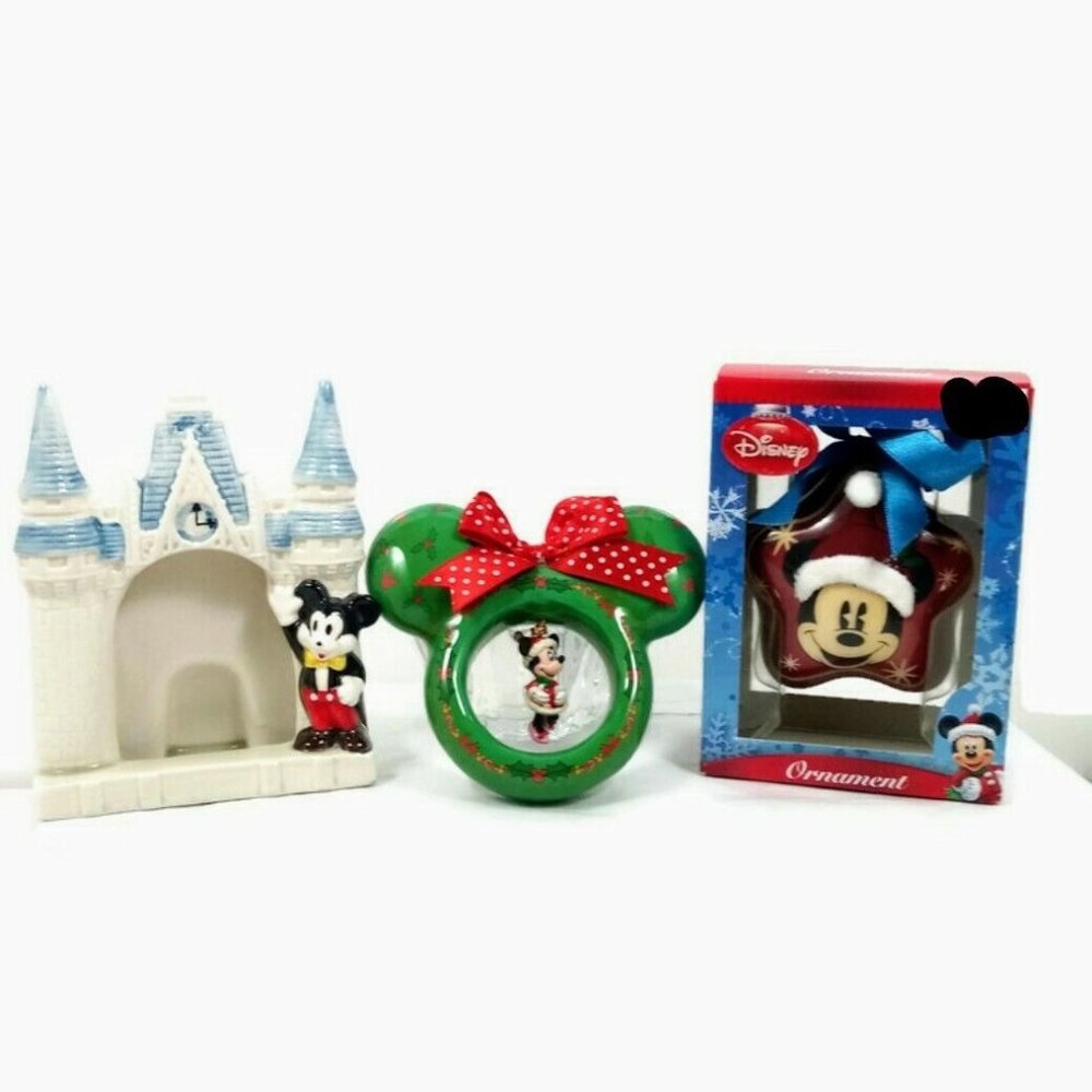 Vintage Disney Cinderella Castle Ceramic Picture Frame & Mickey Minnie Ornaments